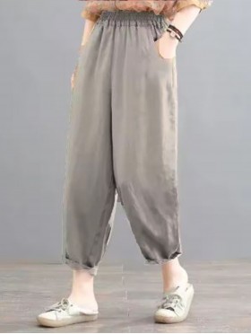 Linen Feeling Silk Cotton Capri Pants 